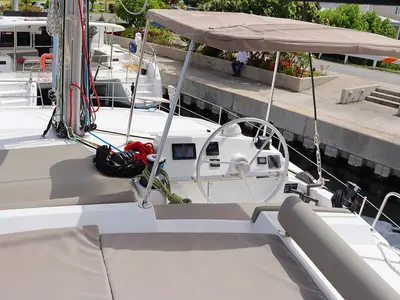 Cockpit of Sweet Escape BVI, a Bali 4.2 catamaran at Road Town, British Virgin Islands