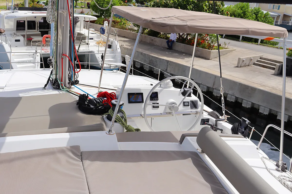 Cockpit of Sweet Escape BVI, a Bali 4.2 catamaran at Road Town, British Virgin Islands