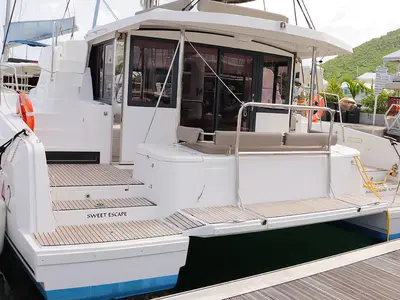 Deck of Sweet Escape BVI, a Bali 4.2 catamaran at Road Town, British Virgin Islands