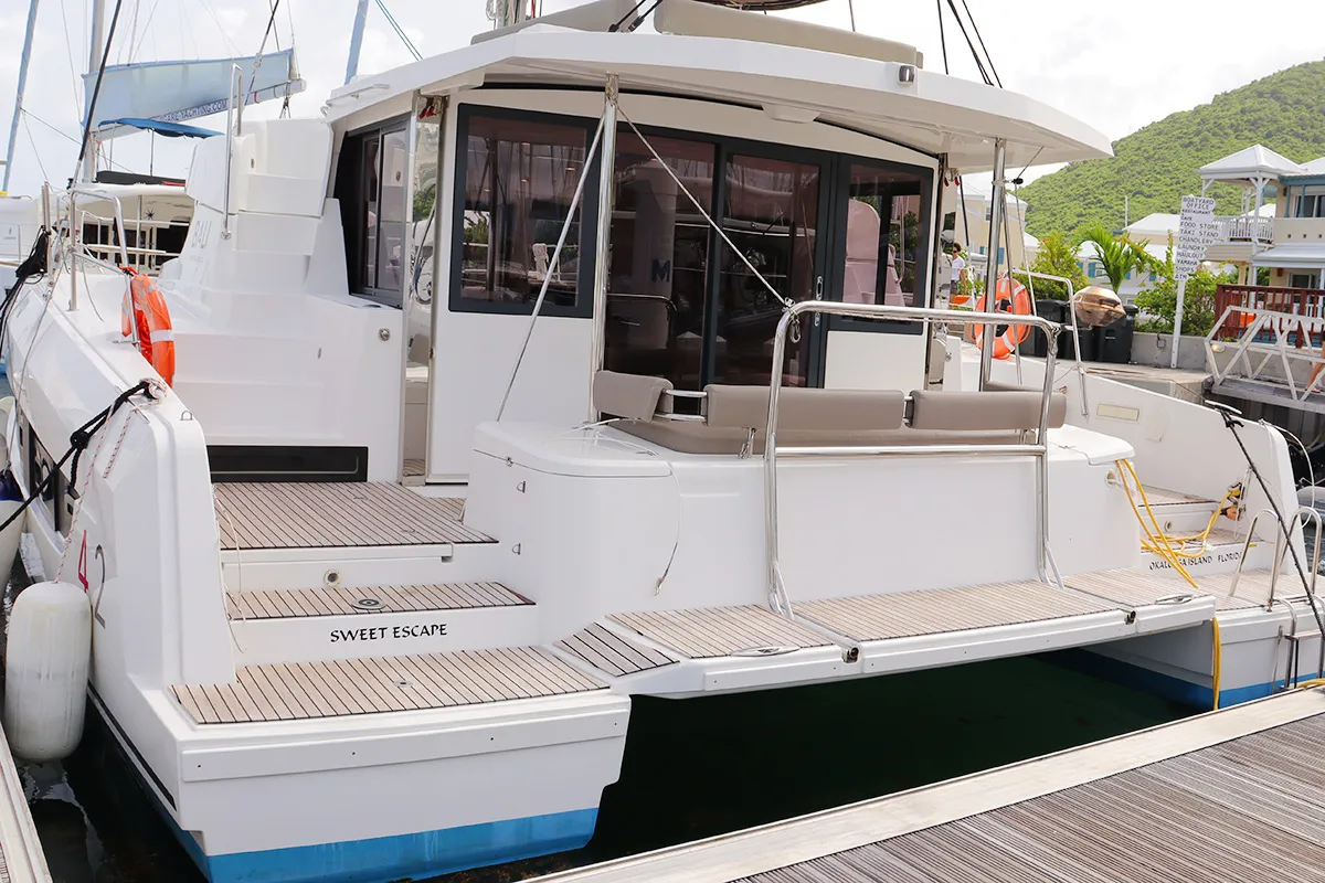 Deck of Sweet Escape BVI, a Bali 4.2 catamaran at Road Town, British Virgin Islands
