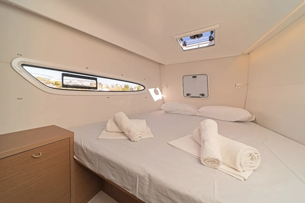 Cabin on Phoebe, a Excess 14 catamaran at Preveza, Greece
