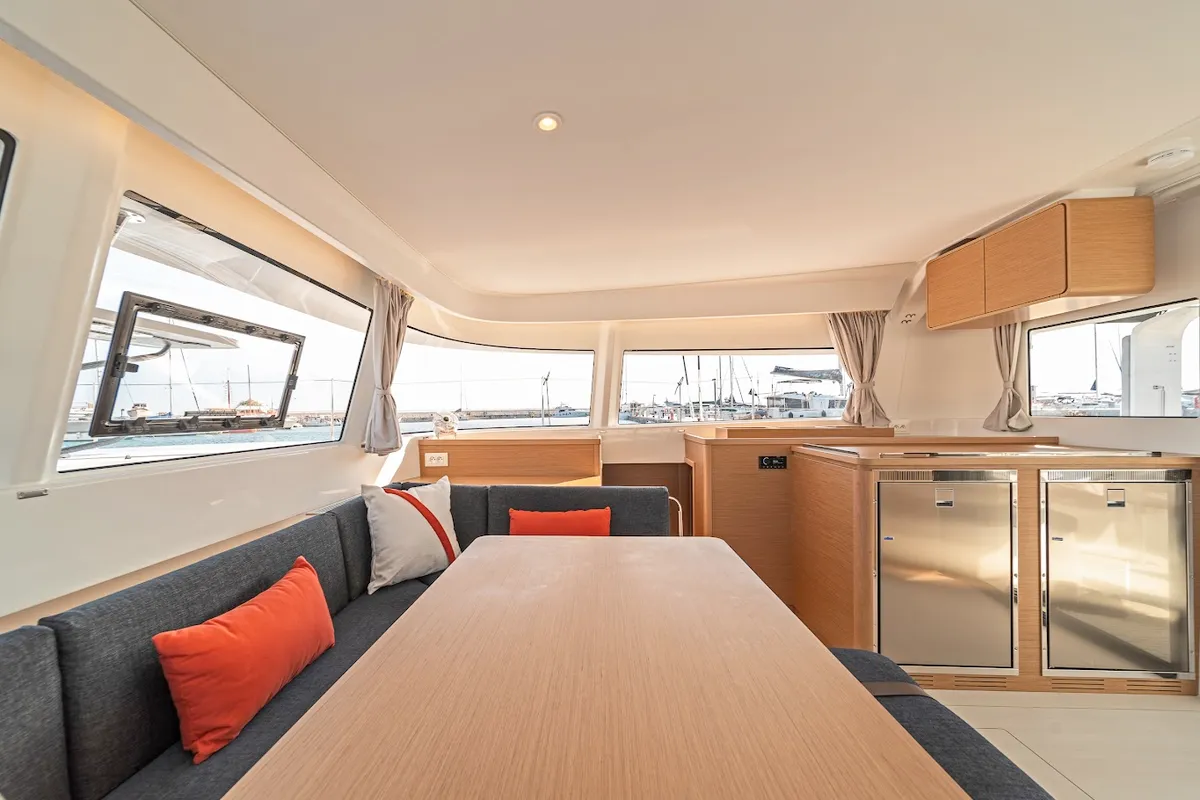 Salon of Phoebe, a Excess 14 catamaran at Preveza, Greece