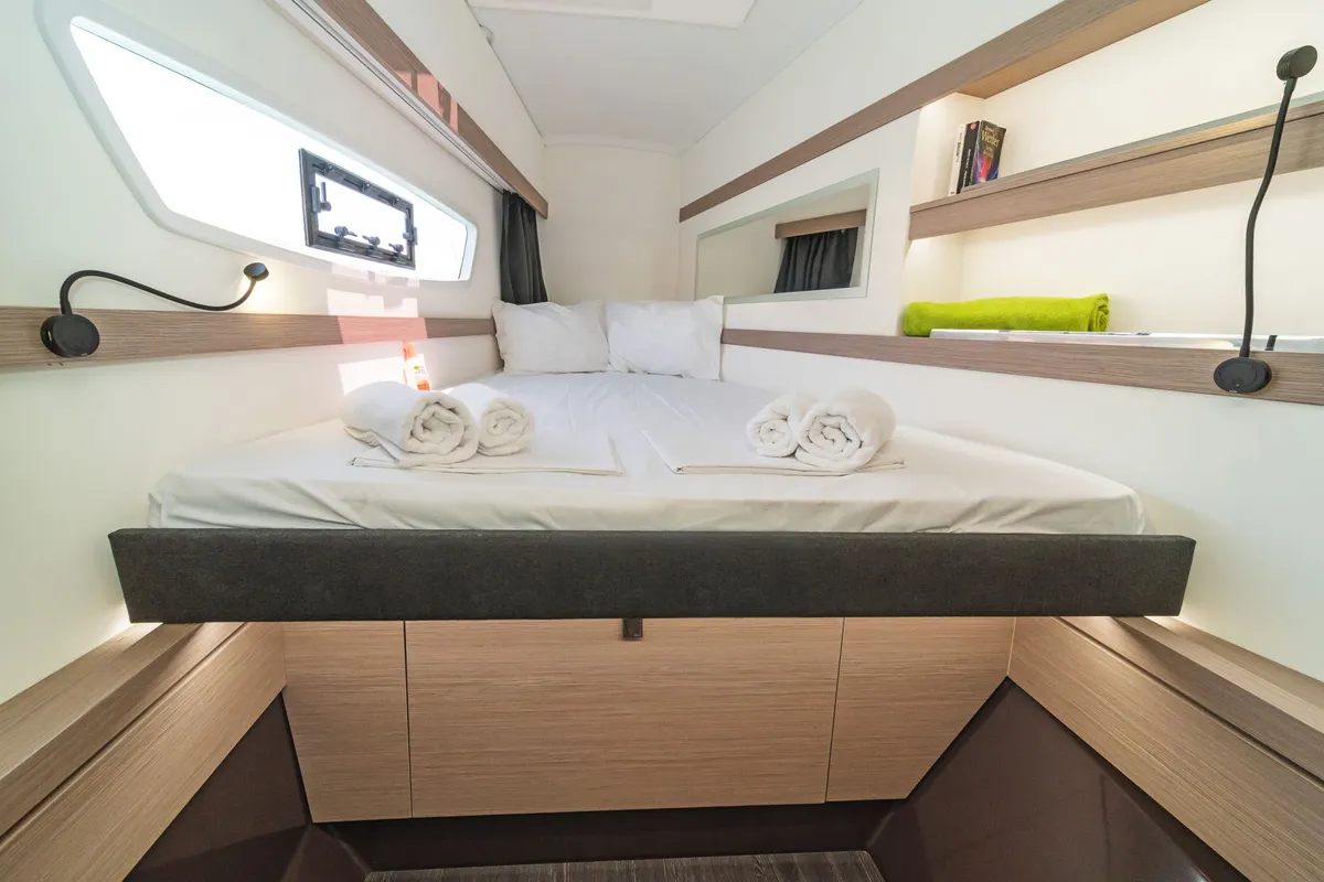 Cabin on Prodigy, a Fountaine Pajot Isla 40 catamaran at Municipal Unit of Rhodes, Greece