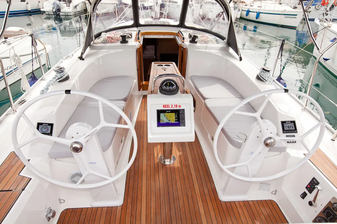 Cockpit of Aston, a Bavaria Cruiser 34 Style sailboat at Zadar, Croatia