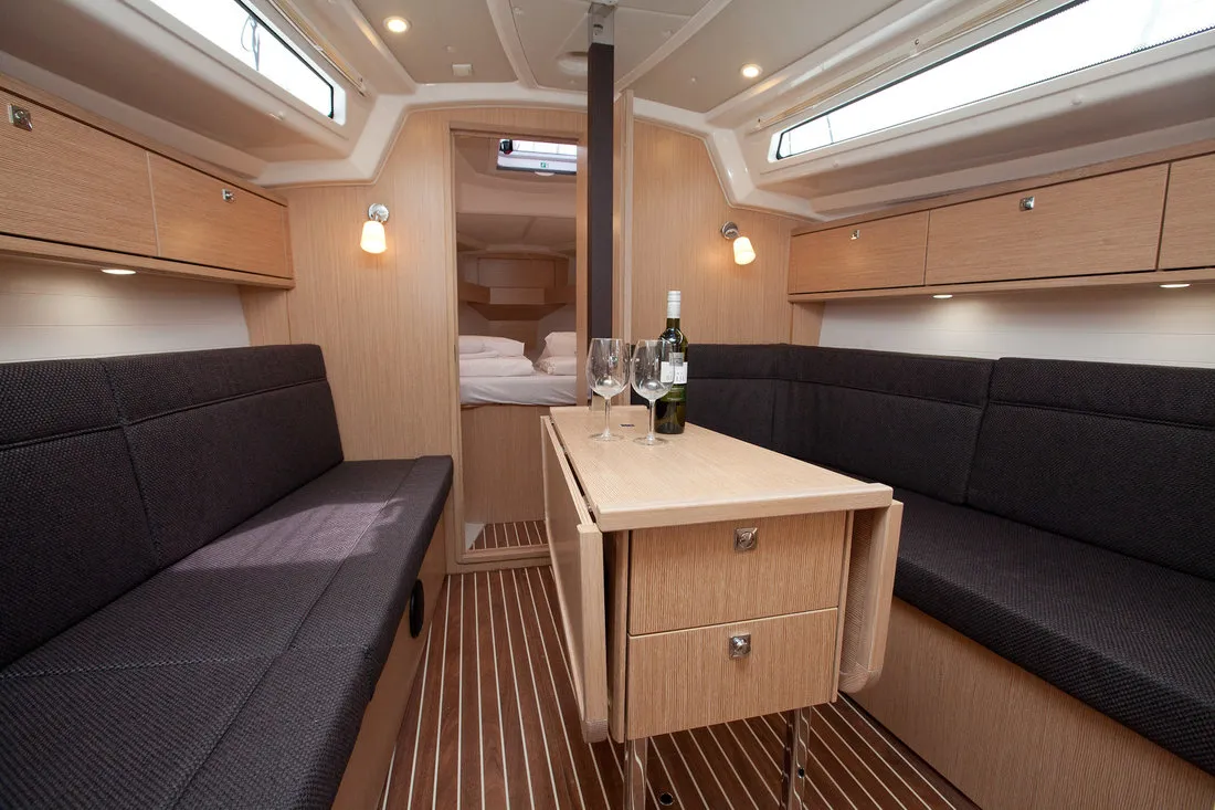 Salon of Aston, a Bavaria Cruiser 34 Style sailboat at Zadar, Croatia