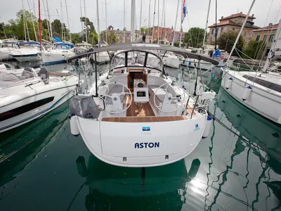 Cockpit of Aston, a Bavaria Cruiser 34 Style sailboat at Zadar, Croatia
