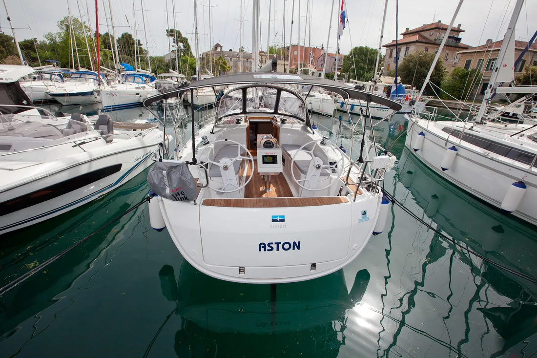 Cockpit of Aston, a Bavaria Cruiser 34 Style sailboat at Zadar, Croatia