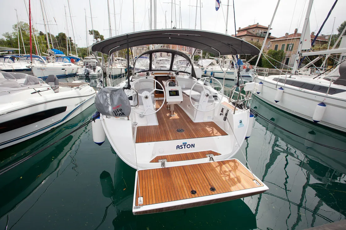 Cockpit of Aston, a Bavaria Cruiser 34 Style sailboat at Zadar, Croatia