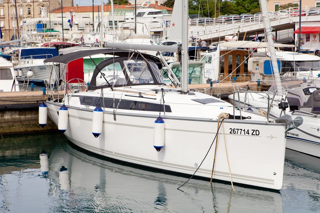 Exterior view of Aston, a Bavaria Cruiser 34 Style sailboat at Zadar, Croatia