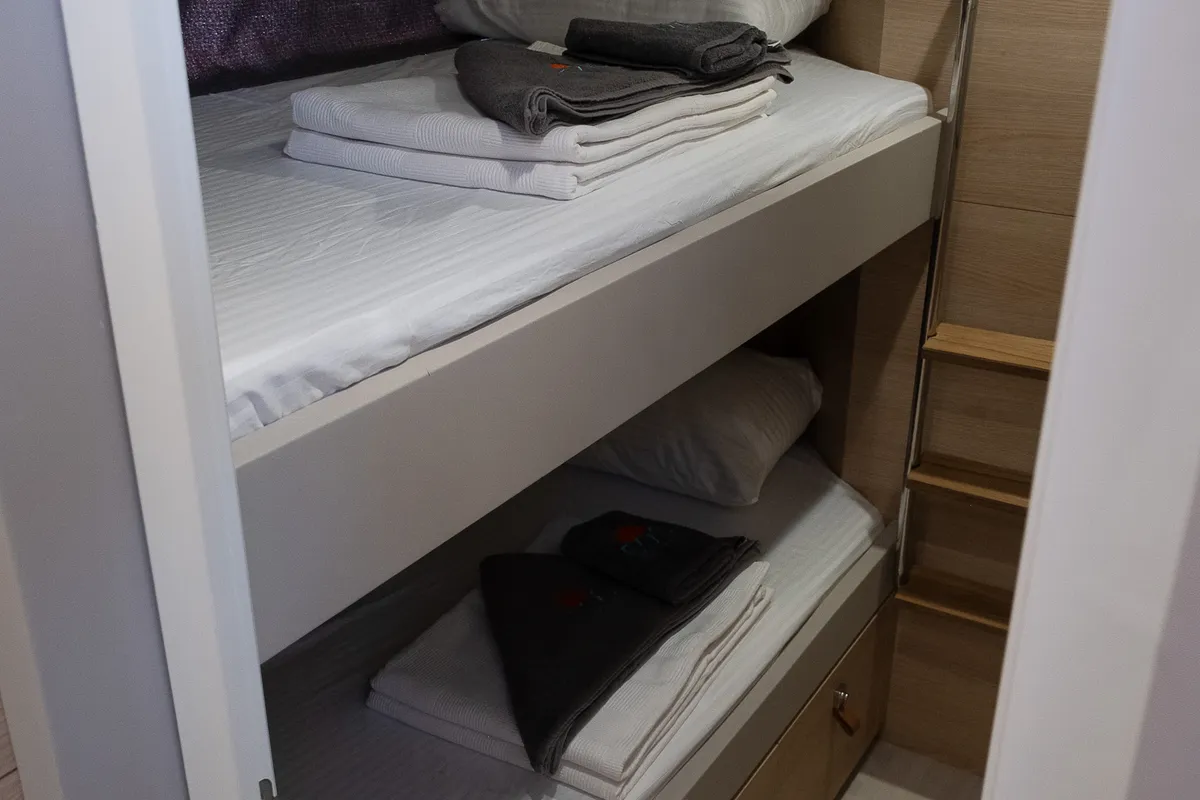 Cabin on Aura, a Aventura 45 catamaran at Fethiye, Turkey