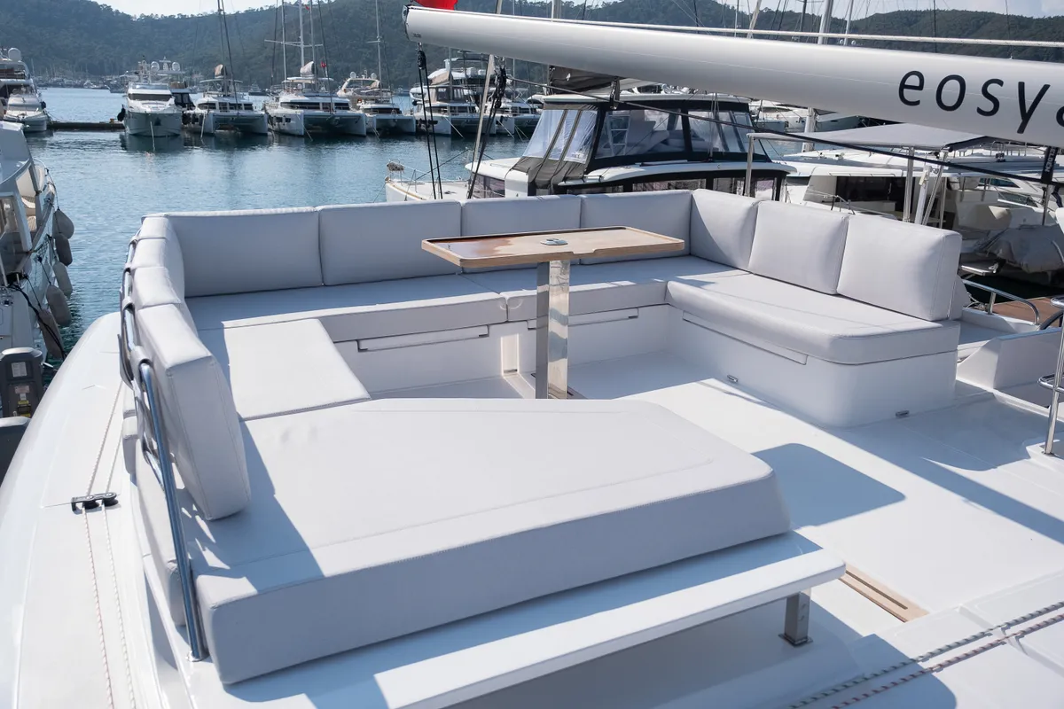 Deck of Aura, a Aventura 45 catamaran at Fethiye, Turkey