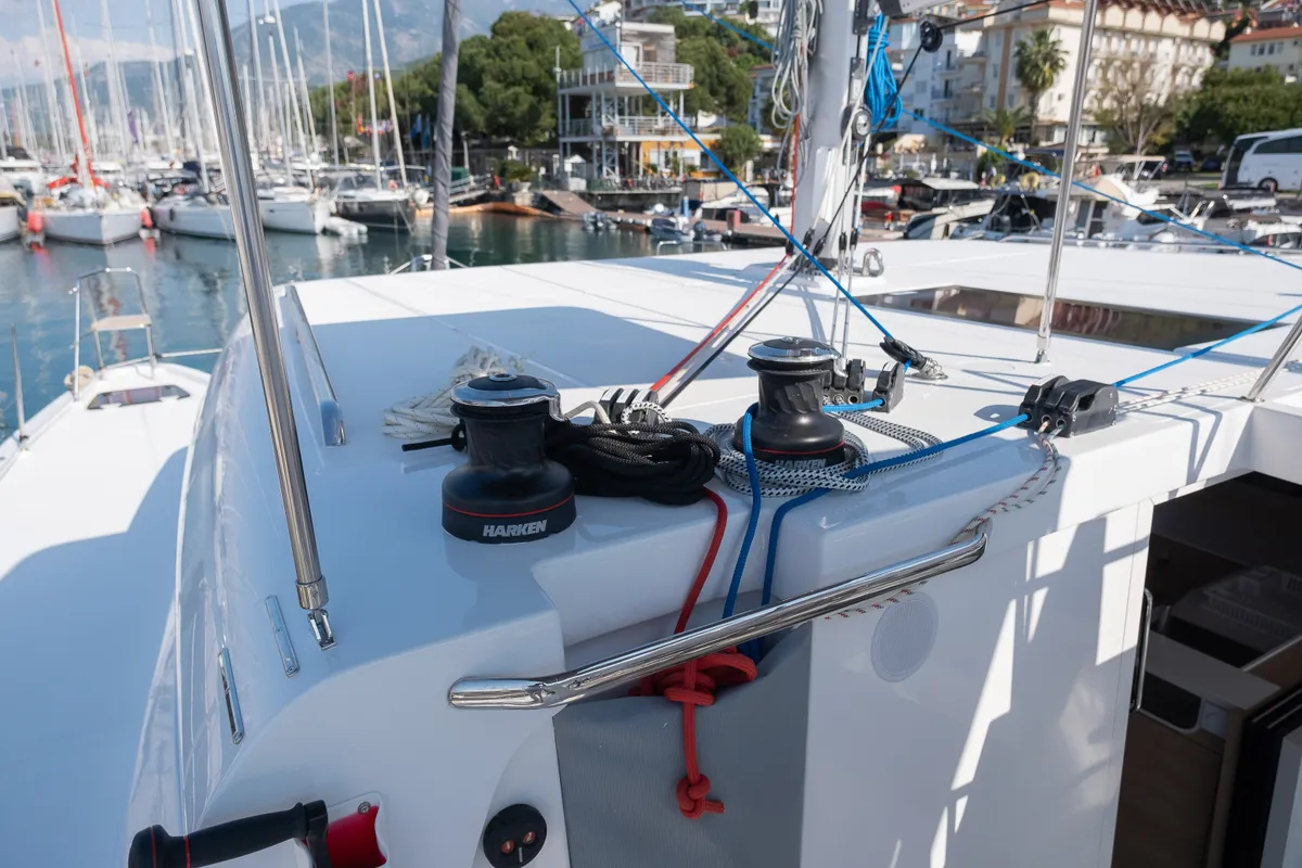 Deck of Aura, a Aventura 45 catamaran at Fethiye, Turkey