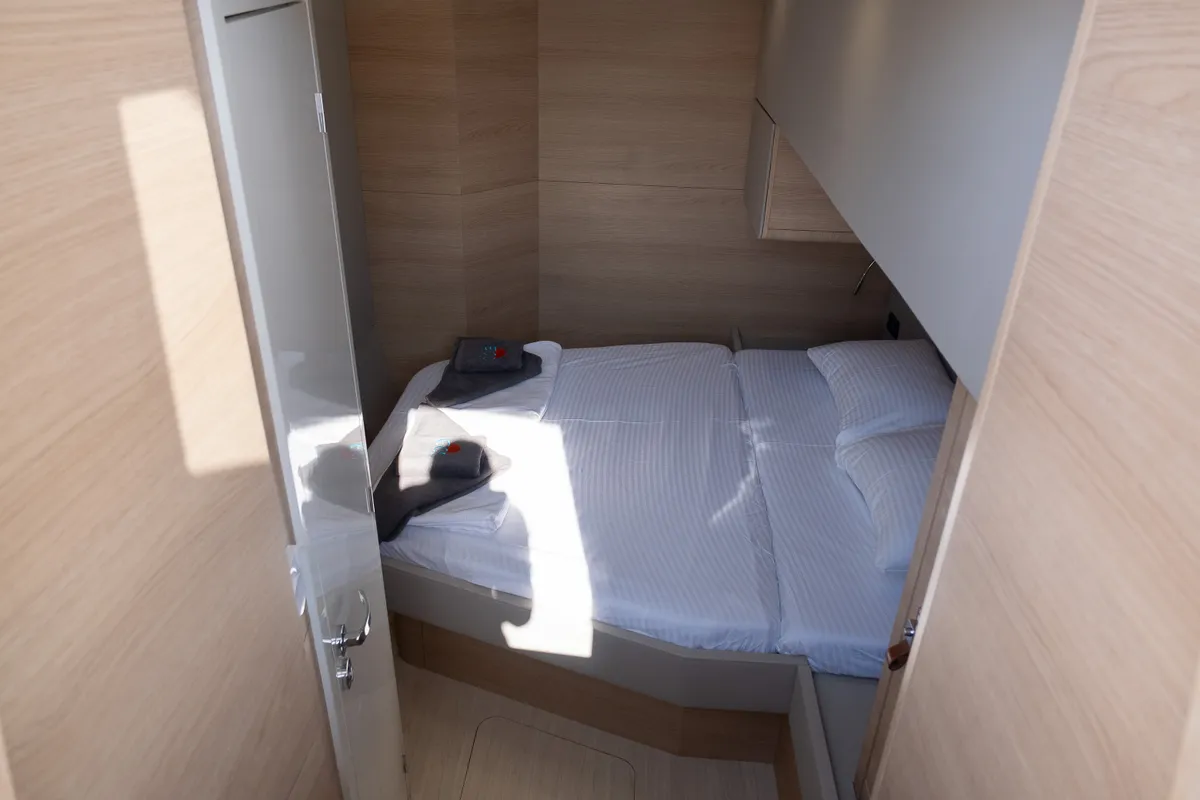 Cabin on Aura, a Aventura 45 catamaran at Fethiye, Turkey
