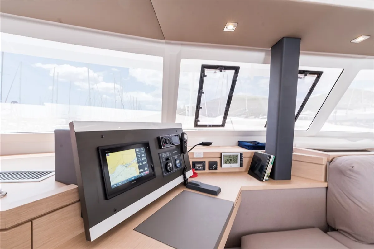 Cockpit of Sunny Wave, a Fountaine Pajot Saona 47 catamaran at Seget Donji, Croatia