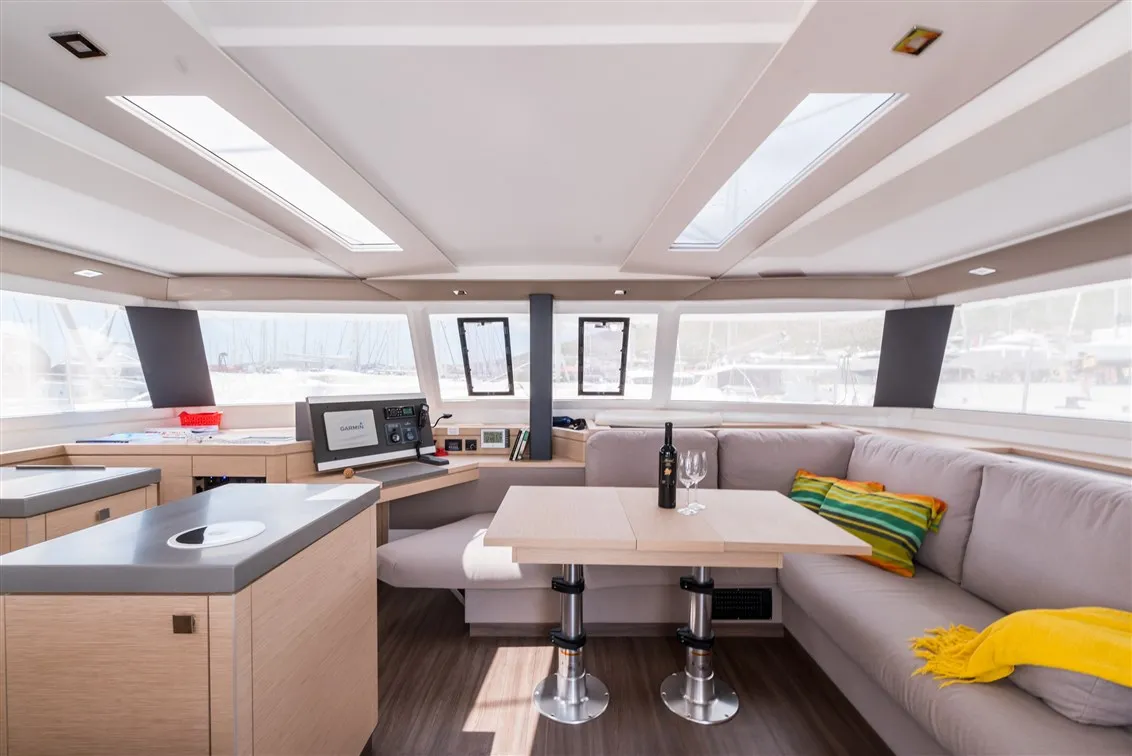 Salon of Sunny Wave, a Fountaine Pajot Saona 47 catamaran at Seget Donji, Croatia