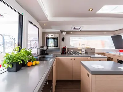Galley of Sunny Wave, a Fountaine Pajot Saona 47 catamaran at Seget Donji, Croatia