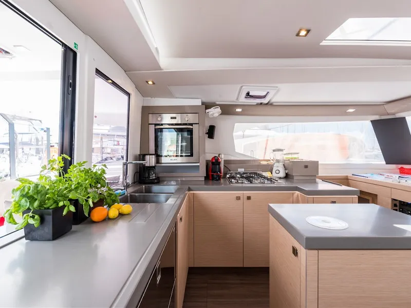 Galley of Sunny Wave, a Fountaine Pajot Saona 47 catamaran at Seget Donji, Croatia