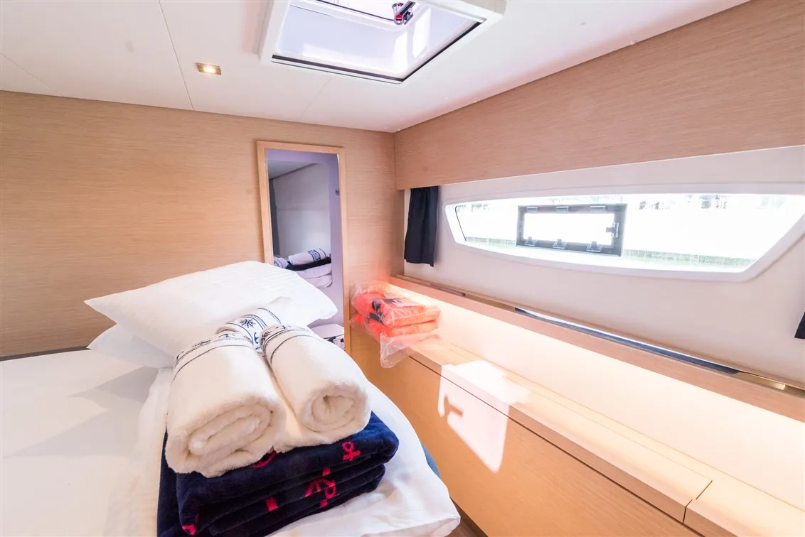 Cabin on Sunny Wave, a Fountaine Pajot Saona 47 catamaran at Seget Donji, Croatia