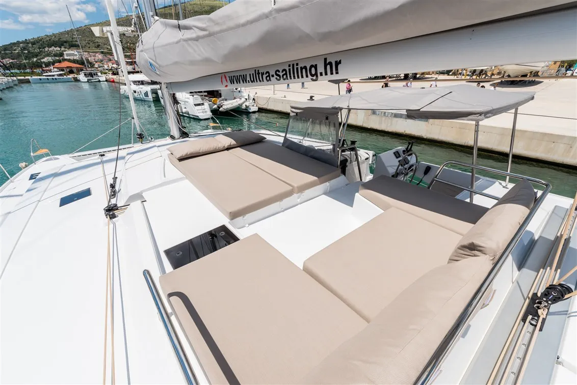Deck of Sunny Wave, a Fountaine Pajot Saona 47 catamaran at Seget Donji, Croatia