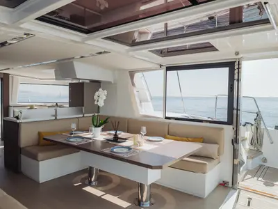 Salon of Bali 4.8 - 6 cab., a catamaran at Agios Stefanos, Greece