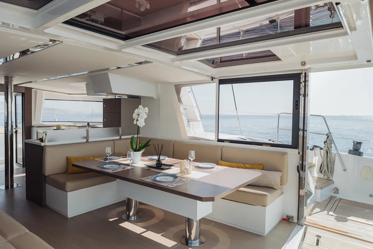 Salon of Bali 4.8 - 6 cab., a catamaran at Agios Stefanos, Greece