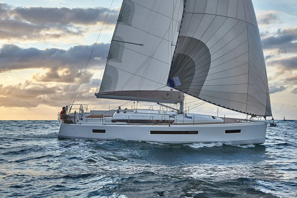 Exterior view of Pnoe, a Jeanneau Sun Odyssey 490 sailboat at Sithonia Municipal Unit, Greece