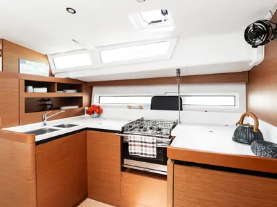 Galley of Pnoe, a Jeanneau Sun Odyssey 490 sailboat at Sithonia Municipal Unit, Greece