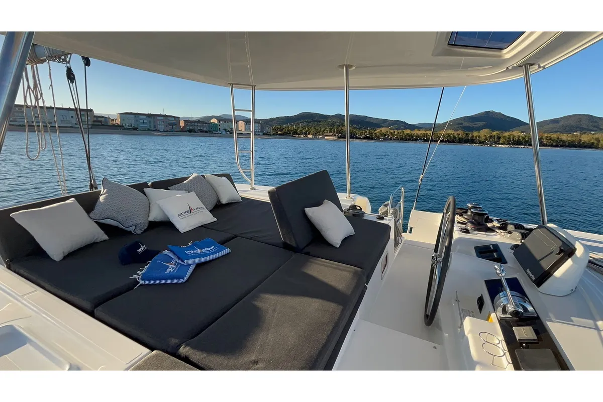Cockpit of M & M, a Lagoon 46 catamaran at Grimaud, France