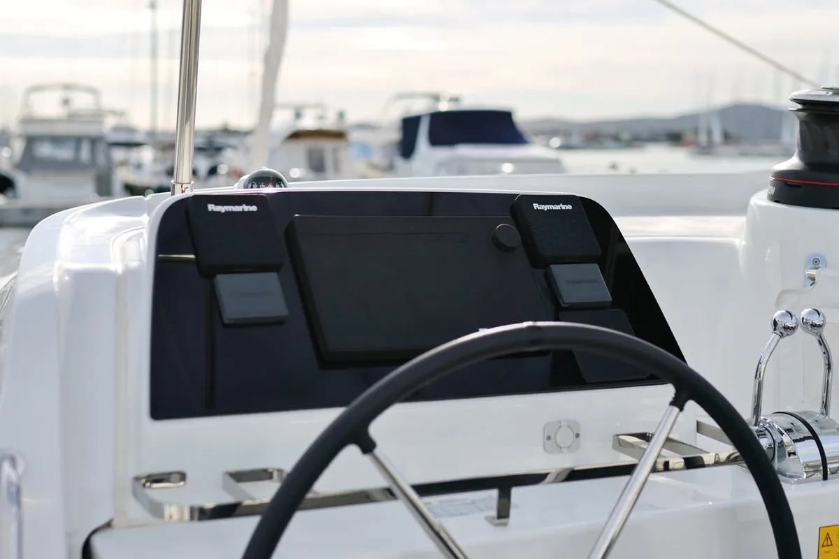Cockpit of Sperm Whale, a Lagoon 42 catamaran at Sukošan, Croatia