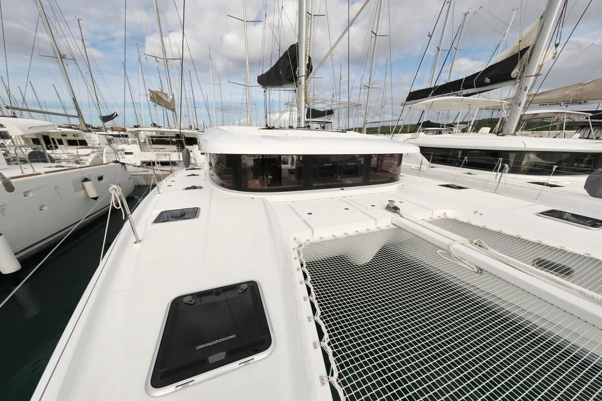 Exterior view of Sperm Whale, a Lagoon 42 catamaran at Sukošan, Croatia