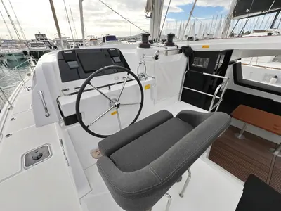 Cockpit of Sperm Whale, a Lagoon 42 catamaran at Sukošan, Croatia