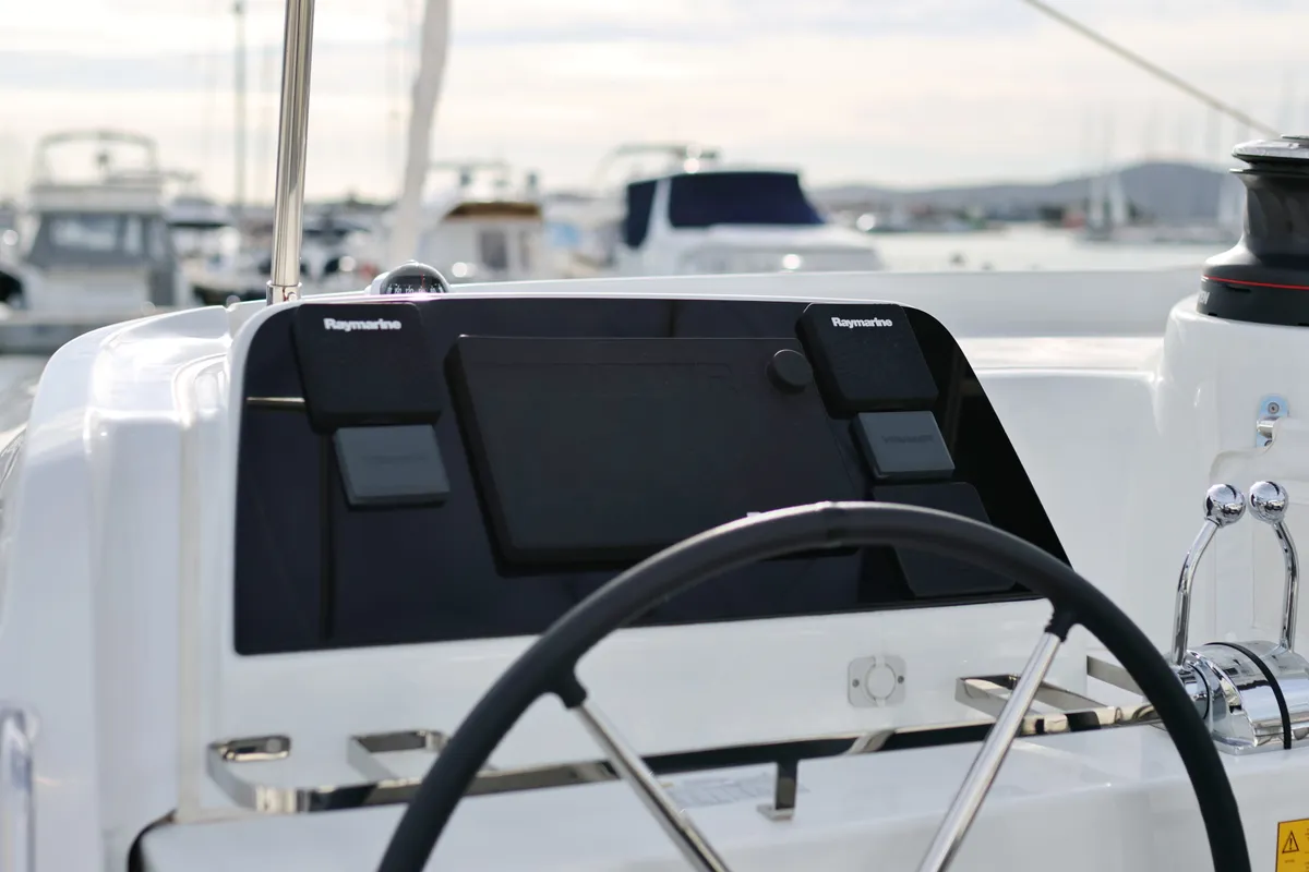 Cockpit of Sperm Whale, a Lagoon 42 catamaran at Sukošan, Croatia