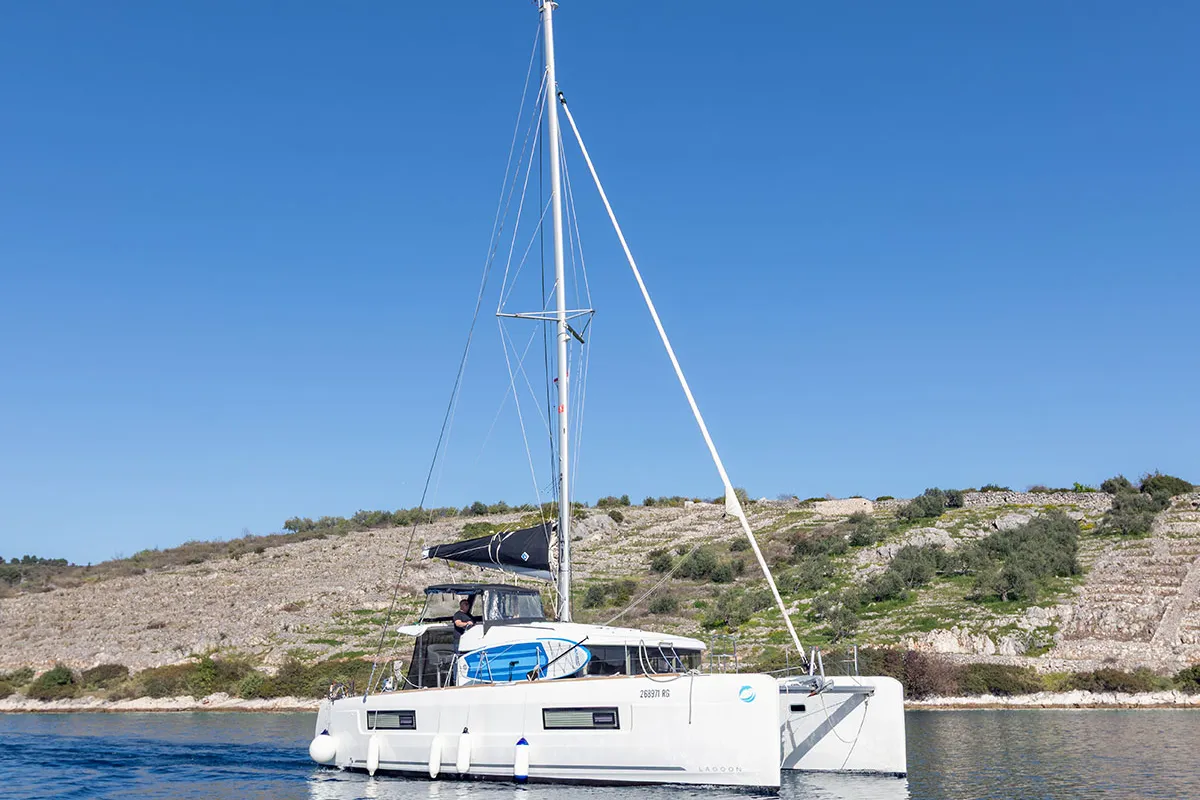 Exterior view of Monarch 2020, a Lagoon 40 catamaran at Primošten, Croatia