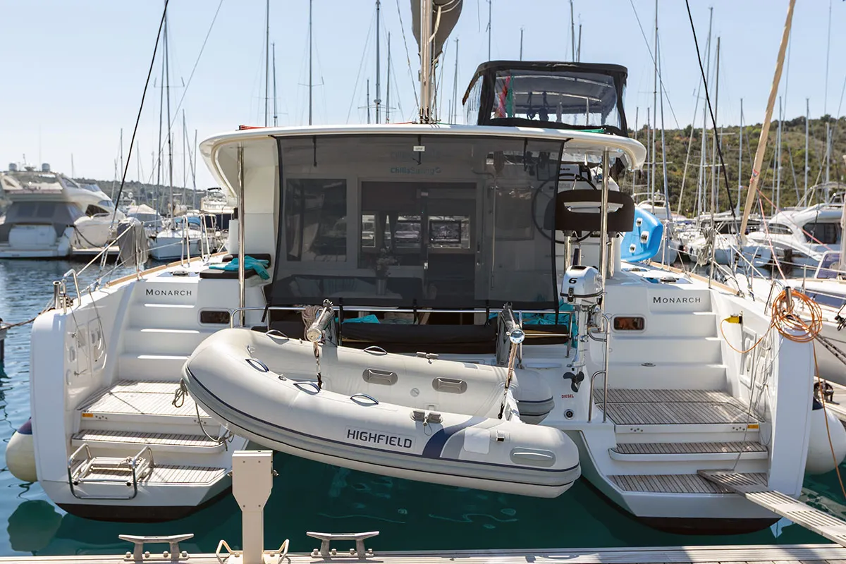 Exterior view of Monarch 2020, a Lagoon 40 catamaran at Primošten, Croatia