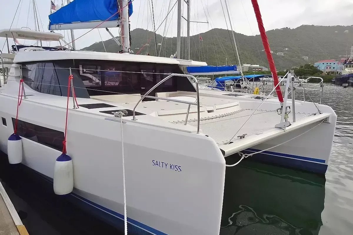 Exterior view of Salty Kiss, a Leopard 45 catamaran at Road Town, British Virgin Islands