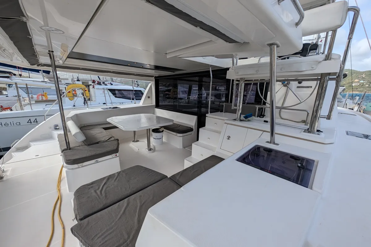 Deck of Salty Kiss, a Leopard 45 catamaran at Road Town, British Virgin Islands