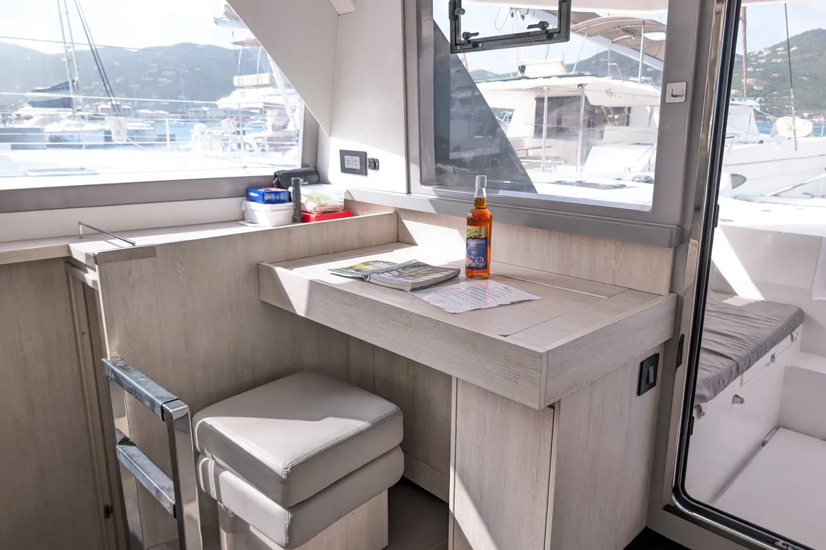 Salon of Salty Kiss, a Leopard 45 catamaran at Road Town, British Virgin Islands
