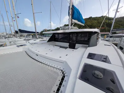 Deck of Salty Kiss, a Leopard 45 catamaran at Road Town, British Virgin Islands