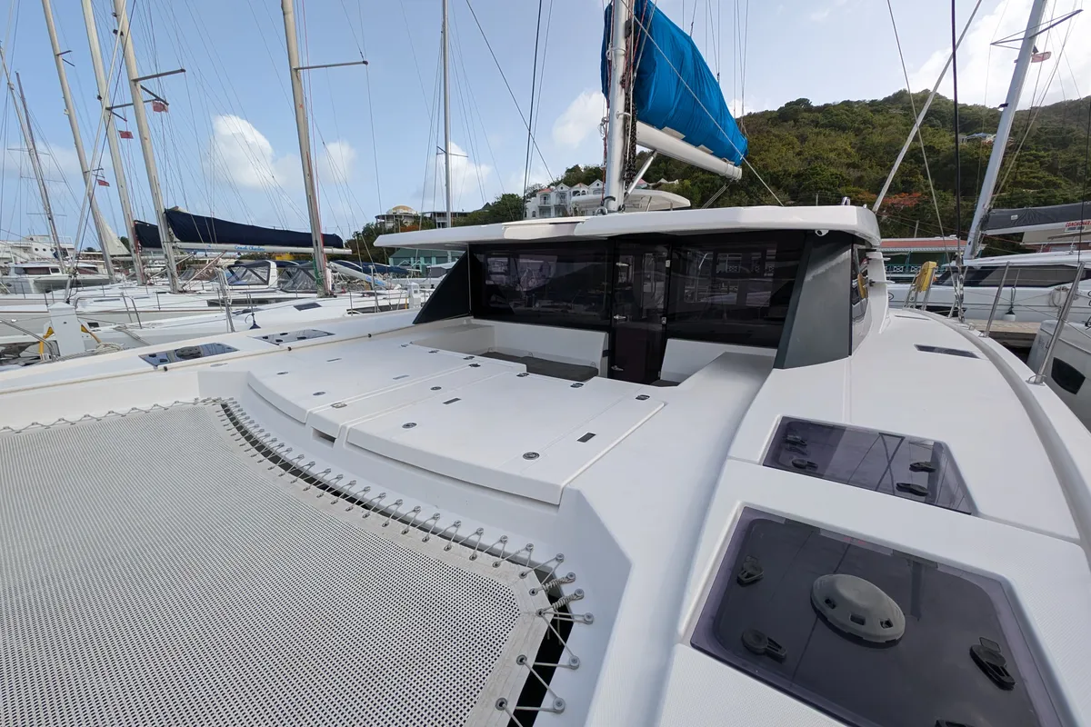 Deck of Salty Kiss, a Leopard 45 catamaran at Road Town, British Virgin Islands