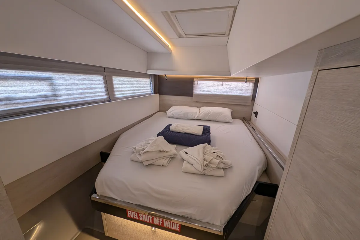 Cabin on Salty Kiss, a Leopard 45 catamaran at Road Town, British Virgin Islands