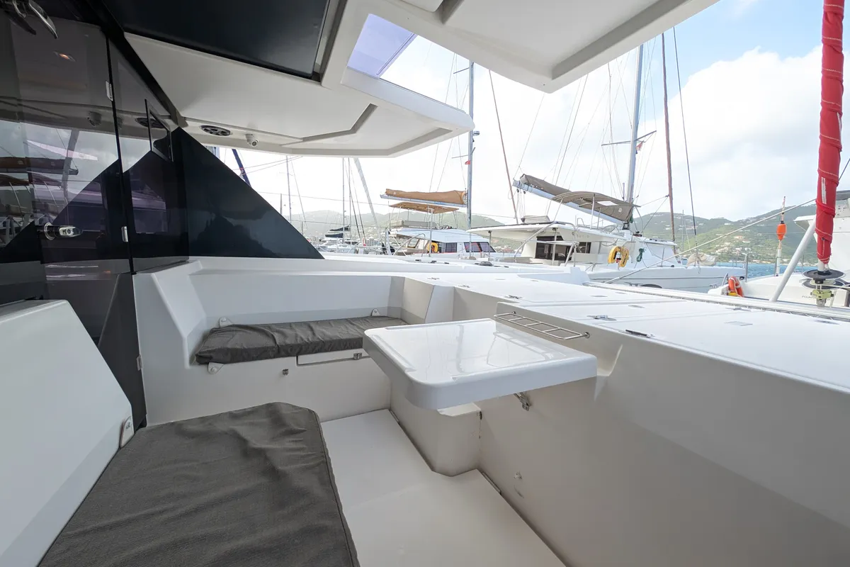 Deck of Salty Kiss, a Leopard 45 catamaran at Road Town, British Virgin Islands