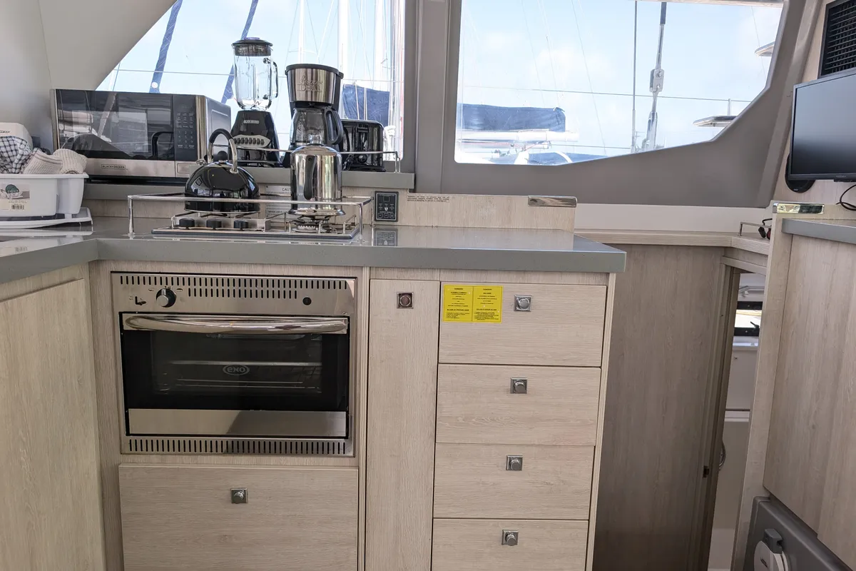 Galley of Salty Kiss, a Leopard 45 catamaran at Road Town, British Virgin Islands