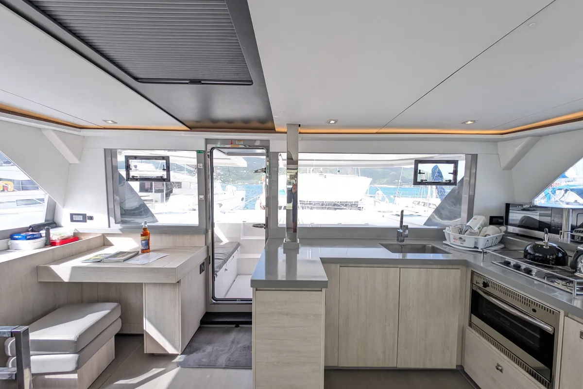 Galley of Salty Kiss, a Leopard 45 catamaran at Road Town, British Virgin Islands