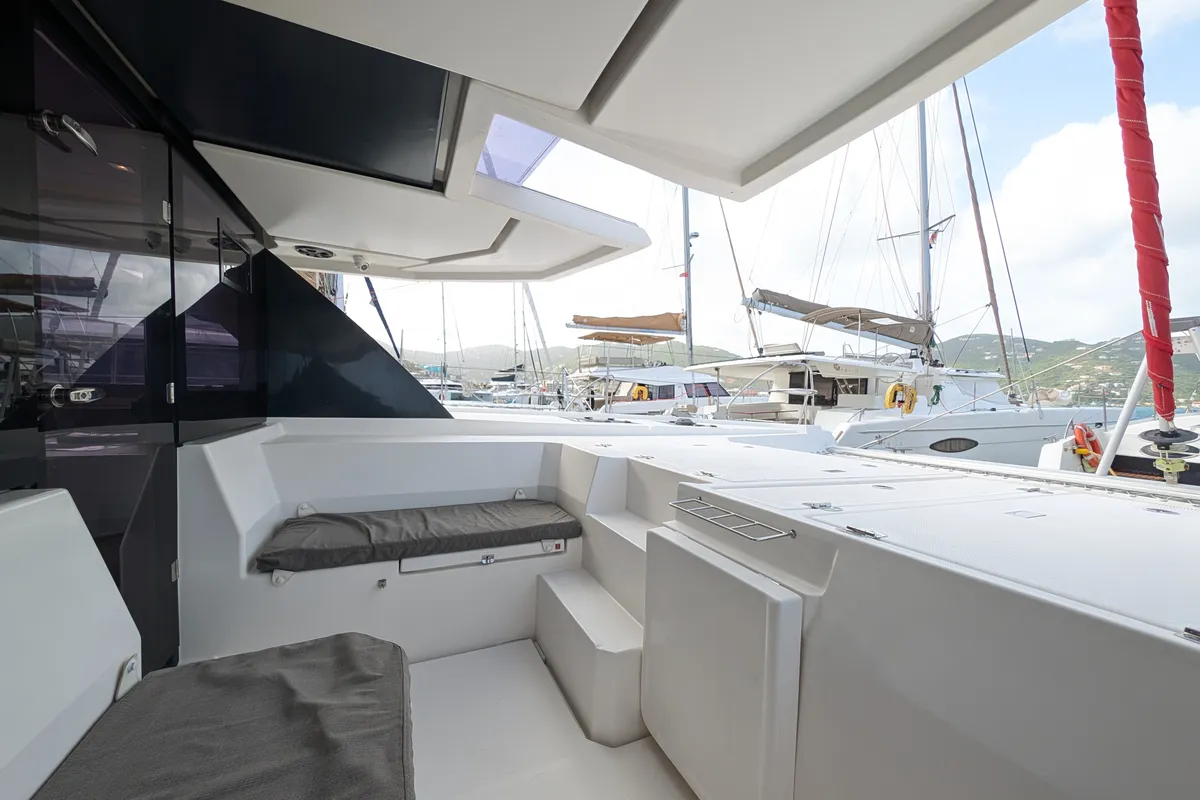 Deck of Salty Kiss, a Leopard 45 catamaran at Road Town, British Virgin Islands