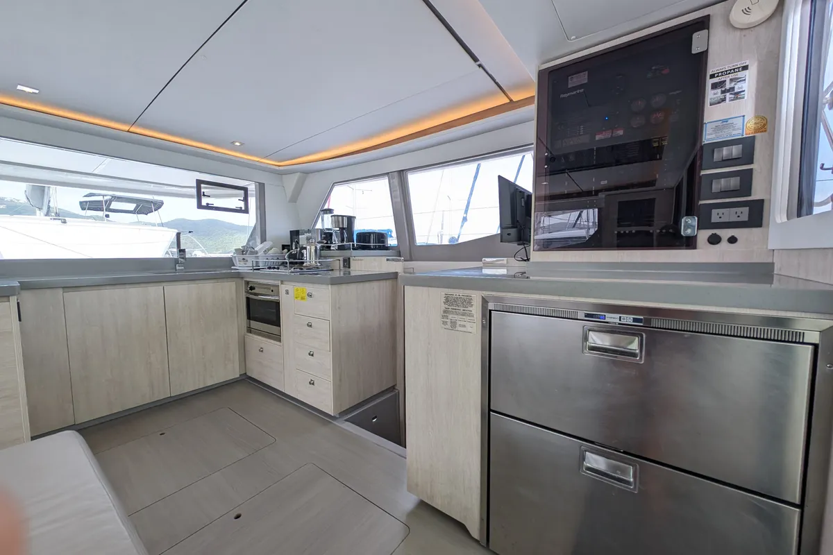 Galley of Salty Kiss, a Leopard 45 catamaran at Road Town, British Virgin Islands