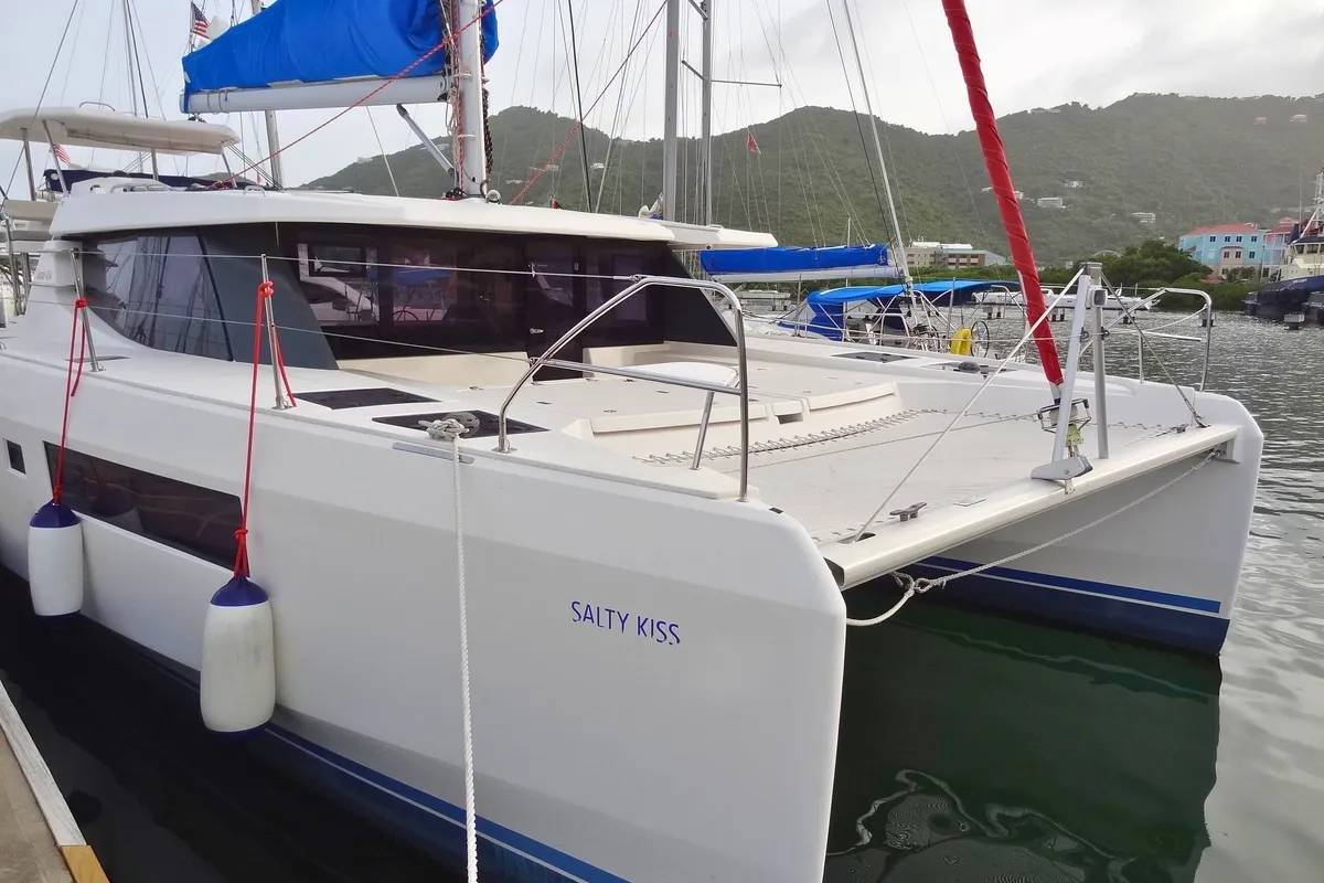 Exterior view of Salty Kiss, a Leopard 45 catamaran at Road Town, British Virgin Islands