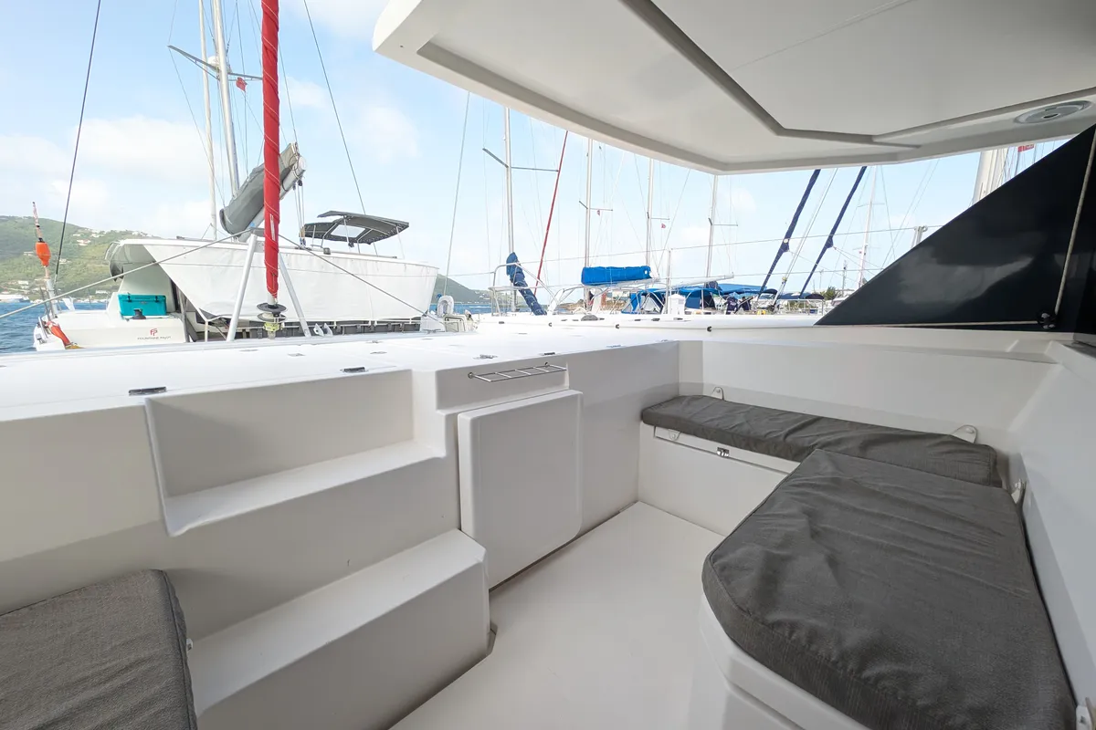 Deck of Salty Kiss, a Leopard 45 catamaran at Road Town, British Virgin Islands
