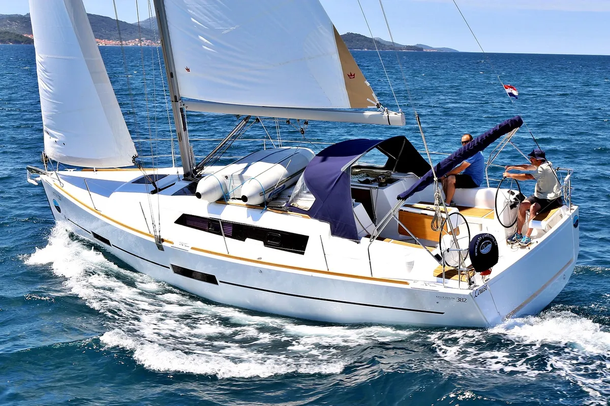 Exterior view of Thelma, a Dufour 382 GL sailboat at Općina Sukošan, Croatia