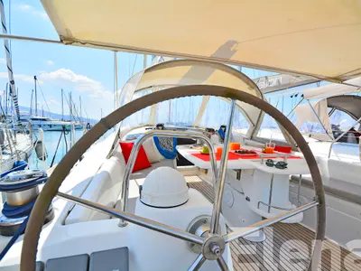 Cockpit of Elena, a Beneteau Oceanis 43 sailboat at Athens, Greece