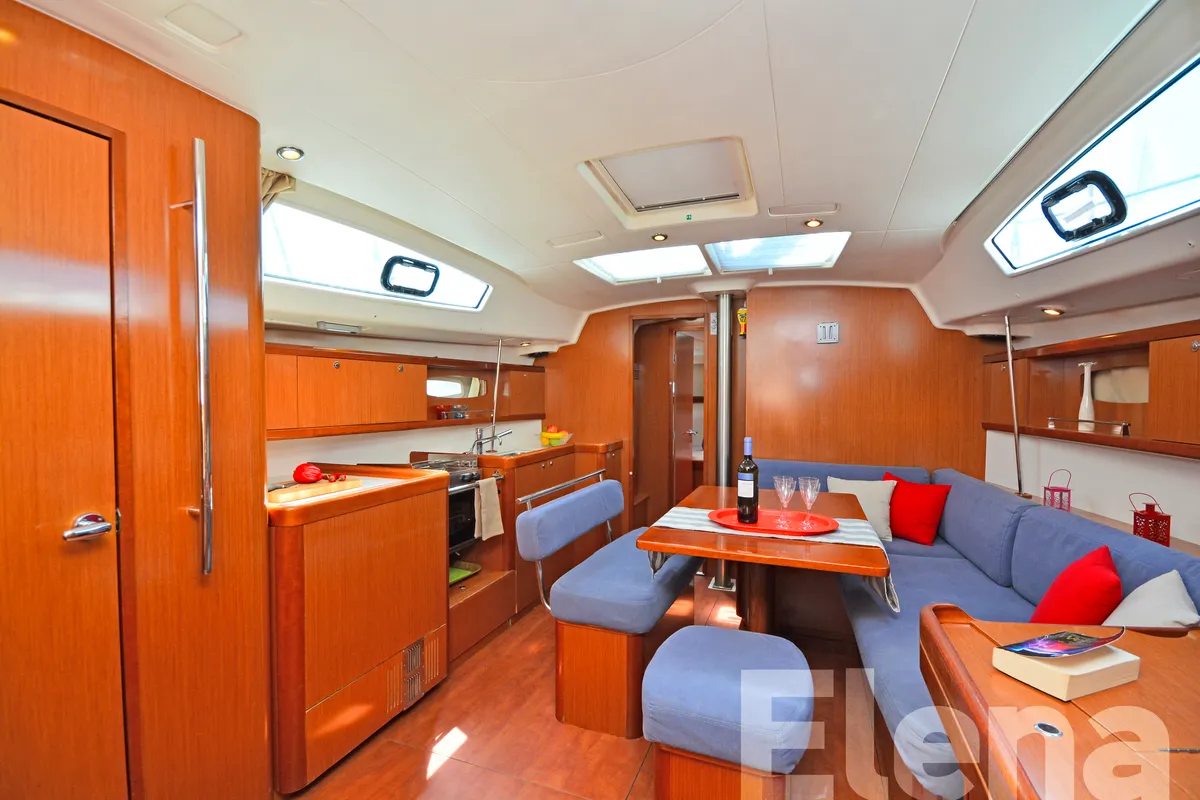 Salon of Elena, a Beneteau Oceanis 43 sailboat at Athens, Greece